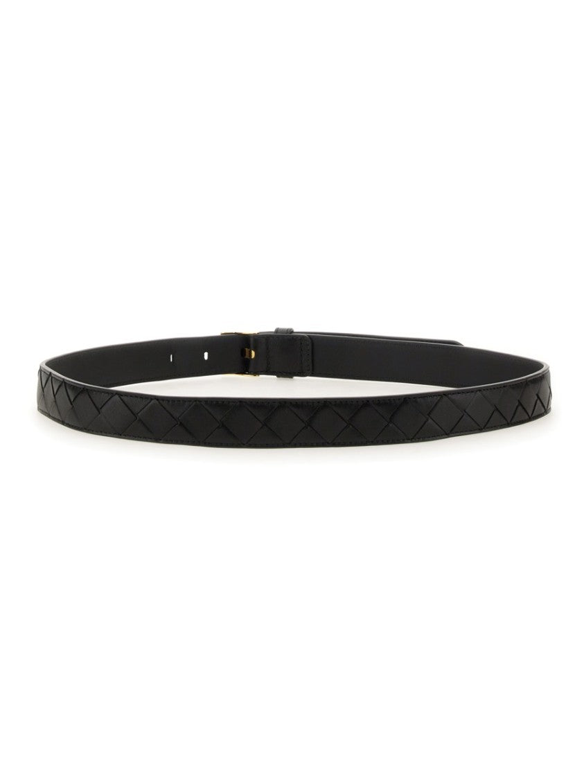 Bottega Veneta Slim Woven Pattern Calf Leather Belt