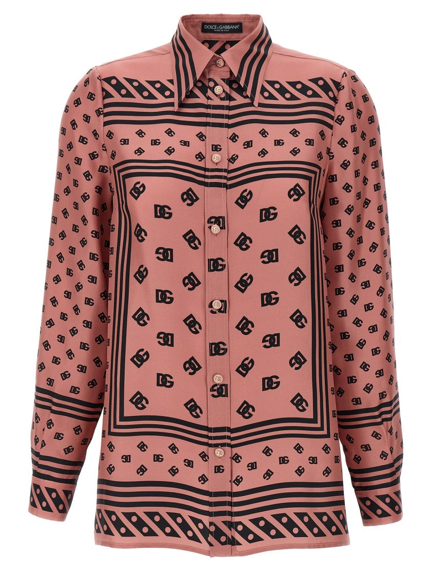 Dolce & Gabbana Silk Twill Shirt With Dg Logo Scarf Print
