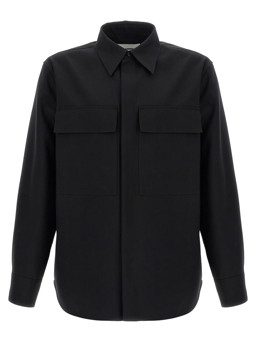 Jil Sander Structured Black Wool Shirt With Button Closure