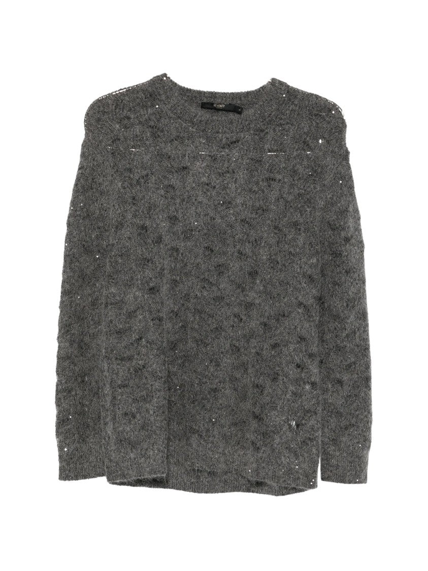 Seventy Venezia Grey Sequin Open-Knit Sweater