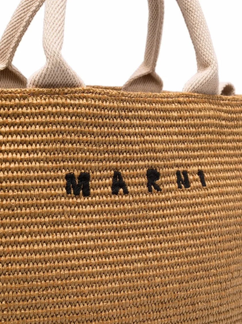 Marni Logo-Lettering Raffia Tote Bag