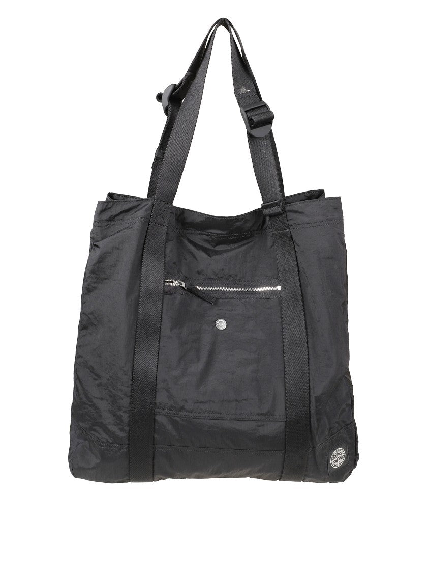 Stone Island Spacious Black Tote Bag With Straps