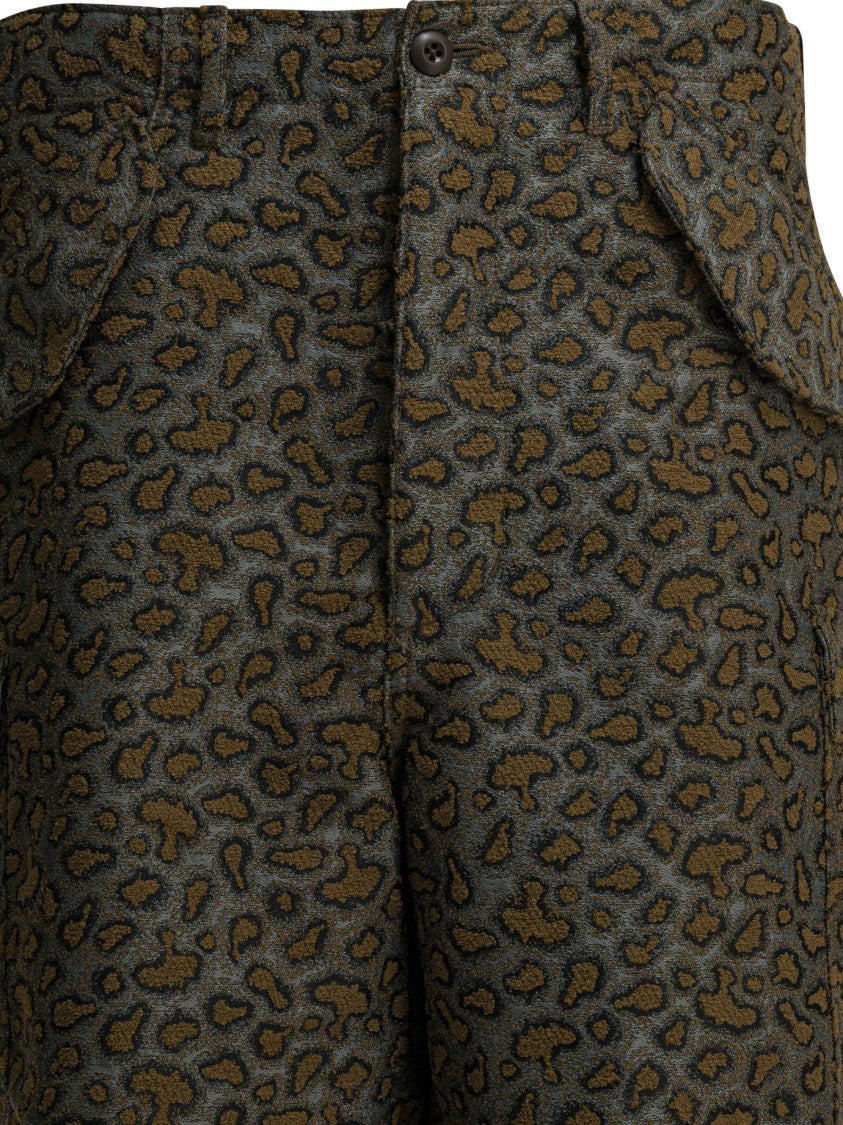 Beams Plus Leopard Print Relaxed Fit Trousers With Utility Flap Pockets