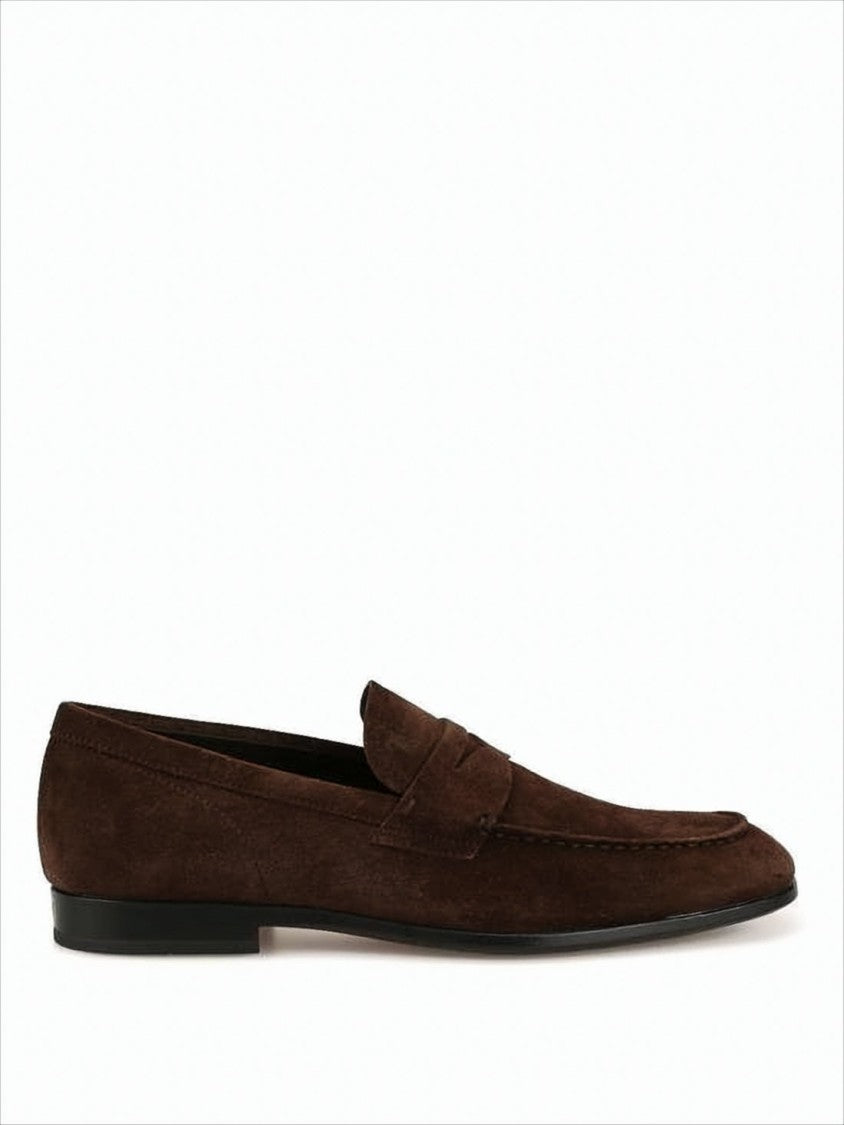 Tod's Brown Suede Loafers With Classic Penny Strap And Rubber Sole