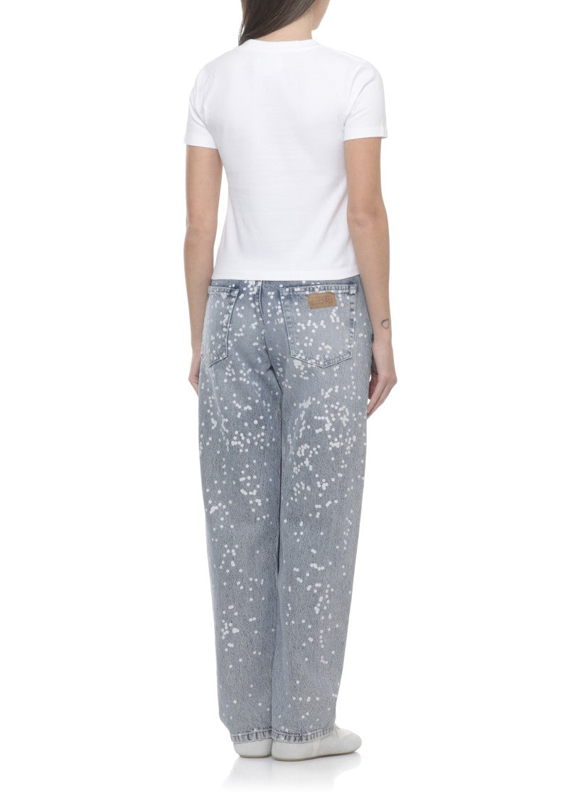 Mm6 By Maison Margiela White Cropped Printed Cotton T-Shirt