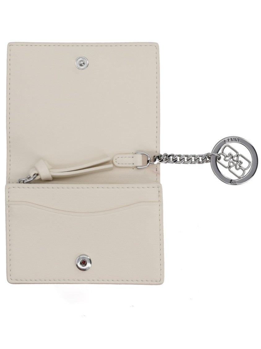 Ganni Raspberry Motif Silver Chain Card Holder Wallet