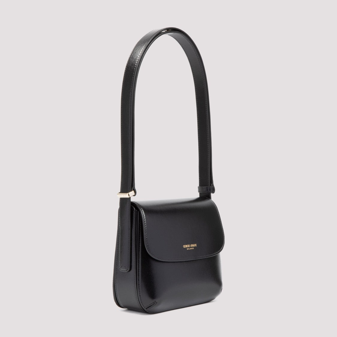 Giorgio Armani Structured Black Leather Shoulder Bag With Pleated Detailing