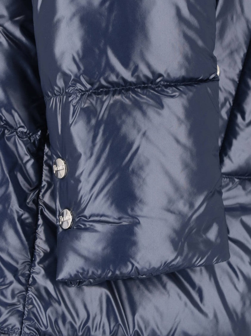 Herno Blue Hooded Padded Fabric Down Jacket