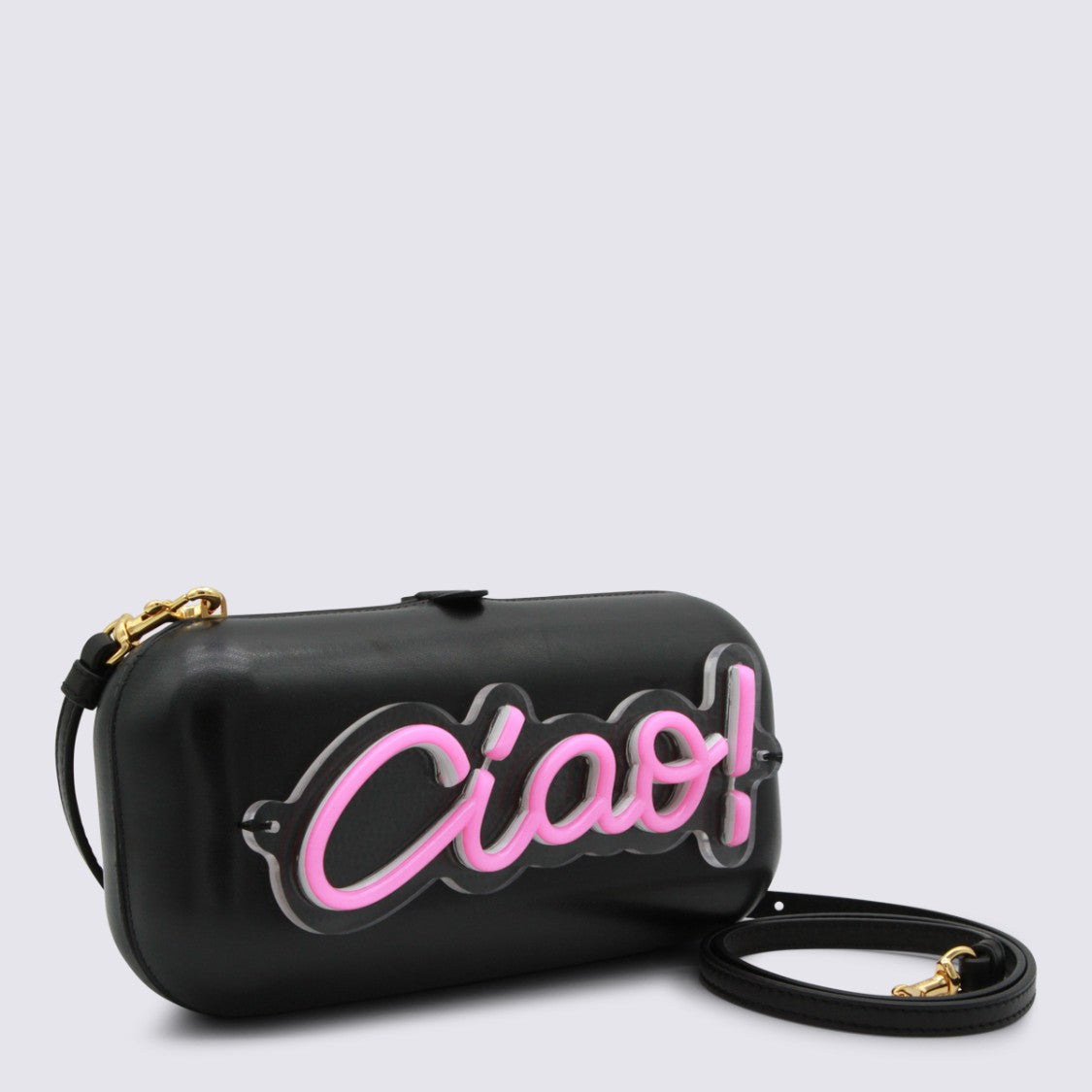 Moschino Rectangular Black Bag With Neon Pink Accent
