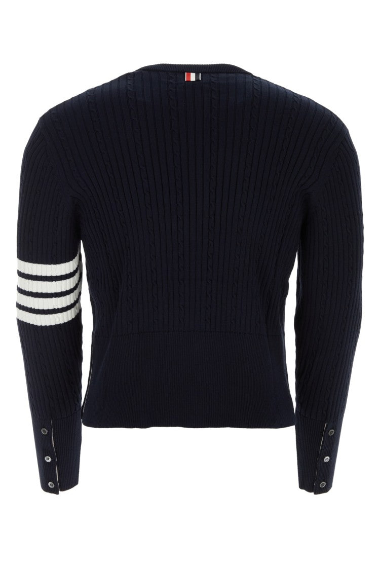 Thom Browne Textured Ribbed Cotton Sweater With Striped Detailing