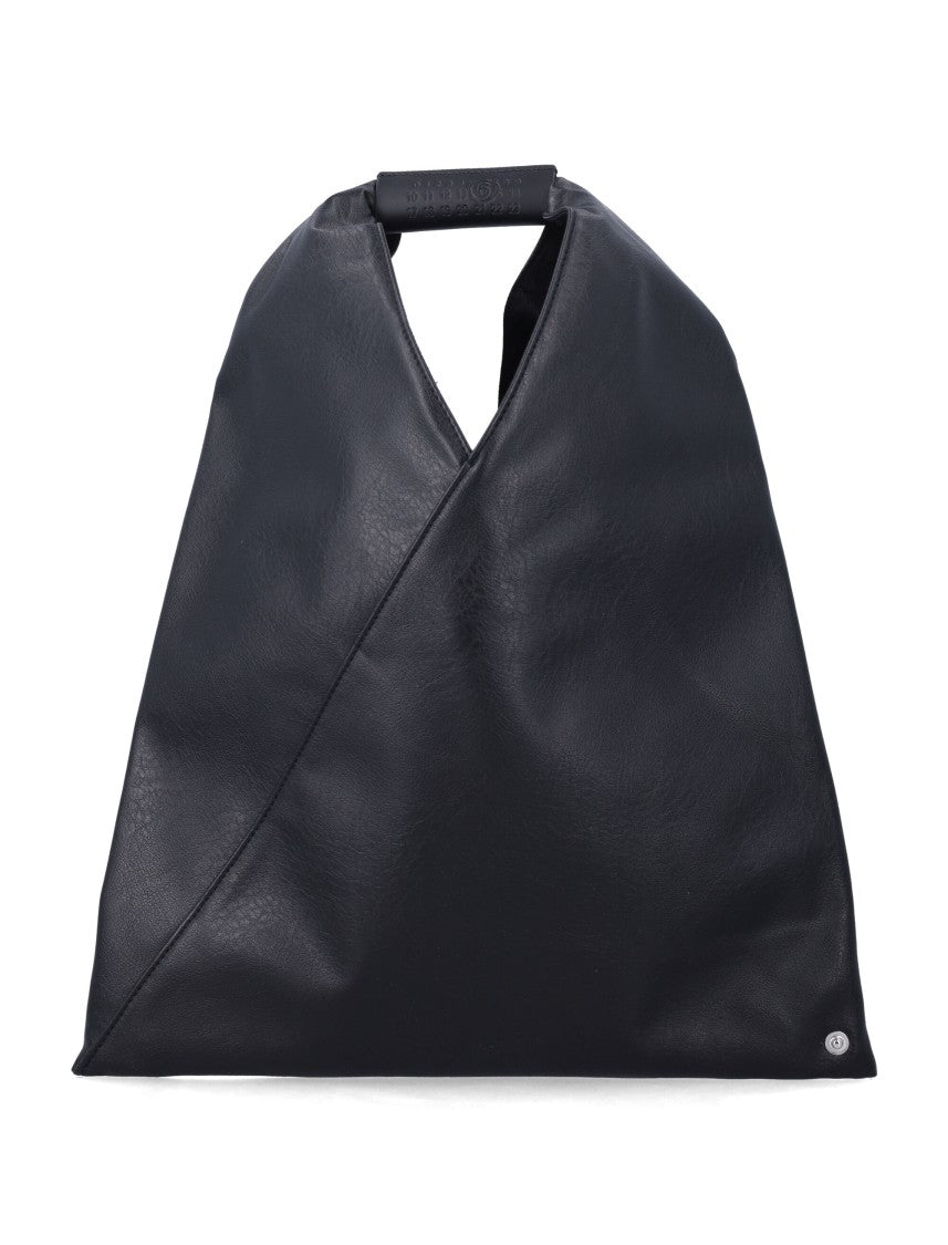Mm6 By Maison Margiela Triangular Black Handbag With Folded Top Handle And Metallic Logo