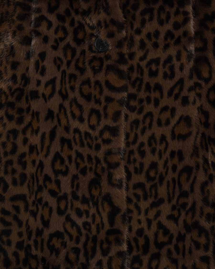 Rotate Leopard Print Synthetic Fur Long Coat With Plush Texture