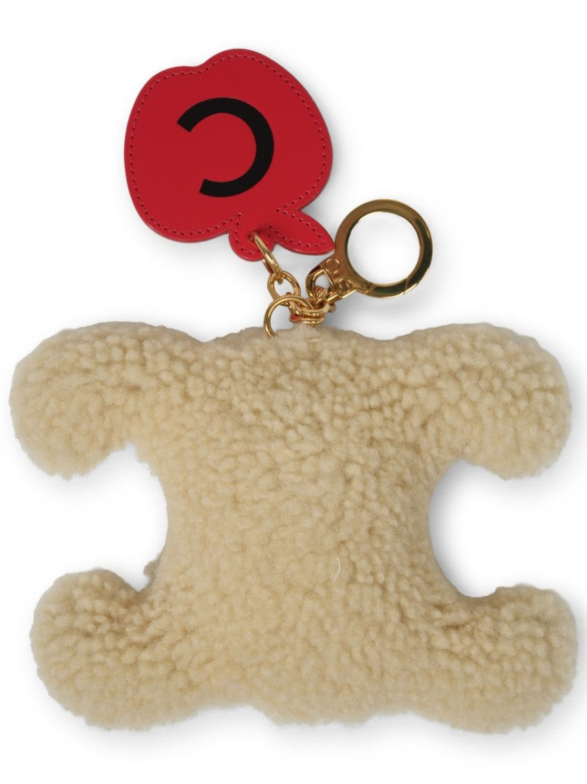 Celine Shearling Triomphe Gold Accent Keychain