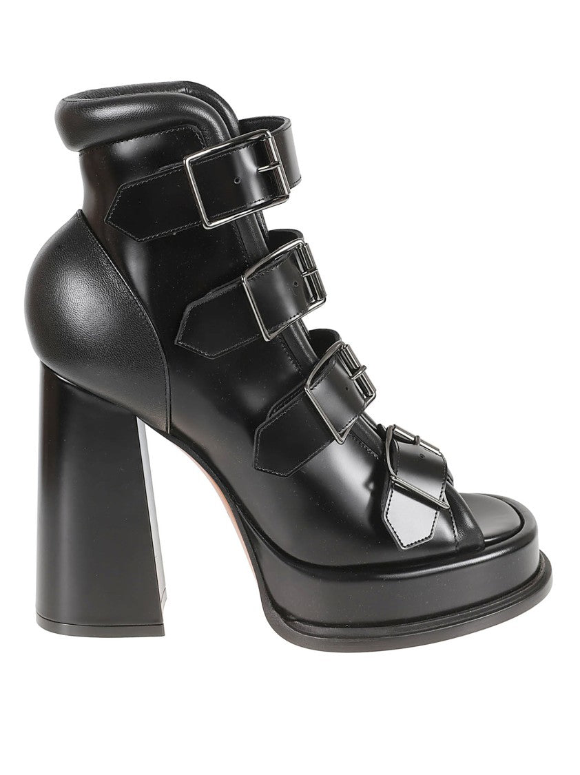 Alexander Mcqueen Cage Sandals In Smooth Black Calfskin