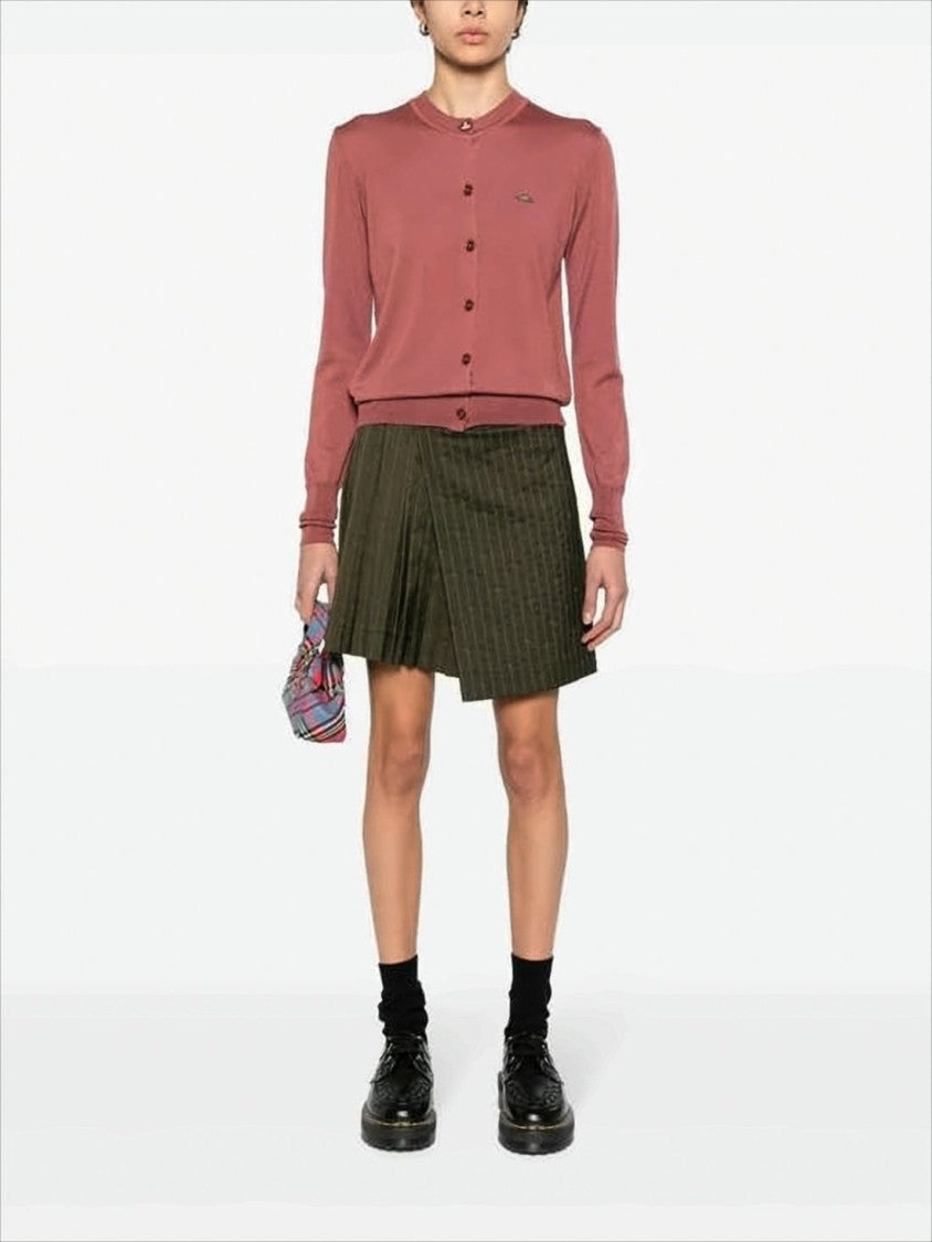 Vivienne Westwood Tailored Red Wool-Silk Blend Cardigan With Embroidered Emblem