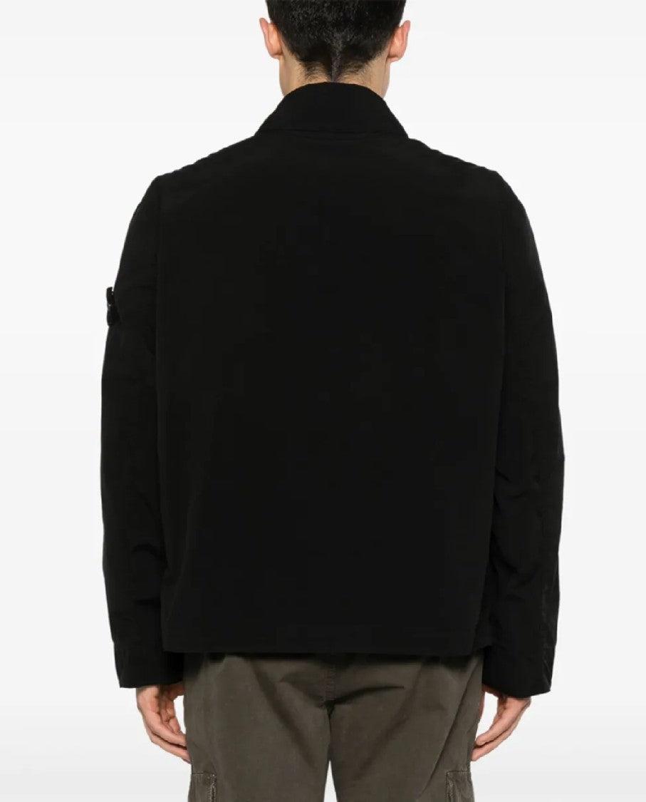Stone Island Black Jacket With Classic Collar