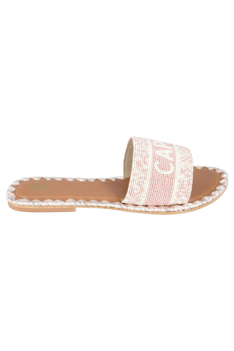 De Siena Intricately Beaded Flat Slide Sandals