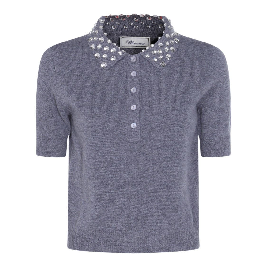 Blumarine Heathered Grey Sequin-Embellished Polo Shirt