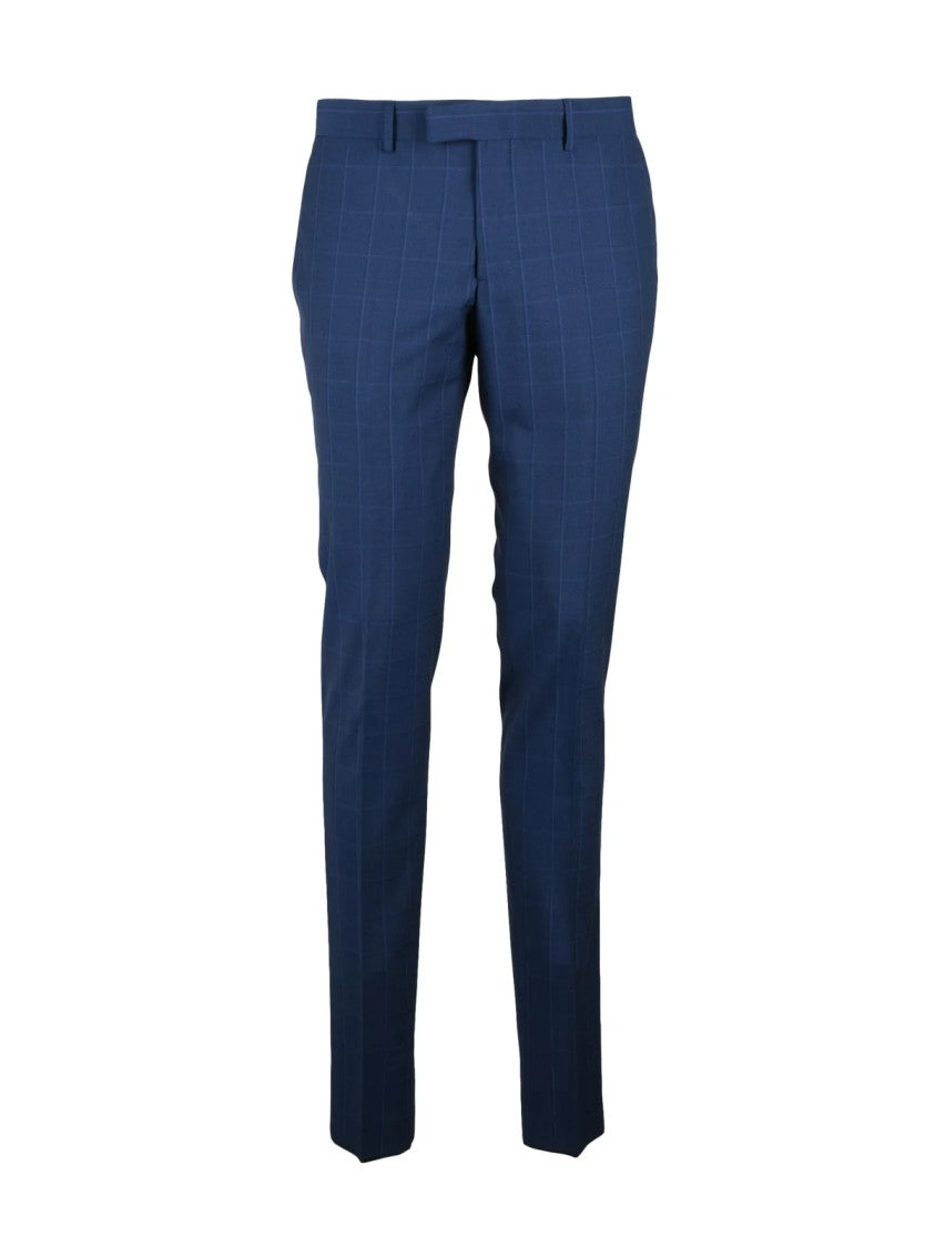 Paoloni Tailored Blue Virgin Wool Suit With Rounded Jacket And Classic Trousers