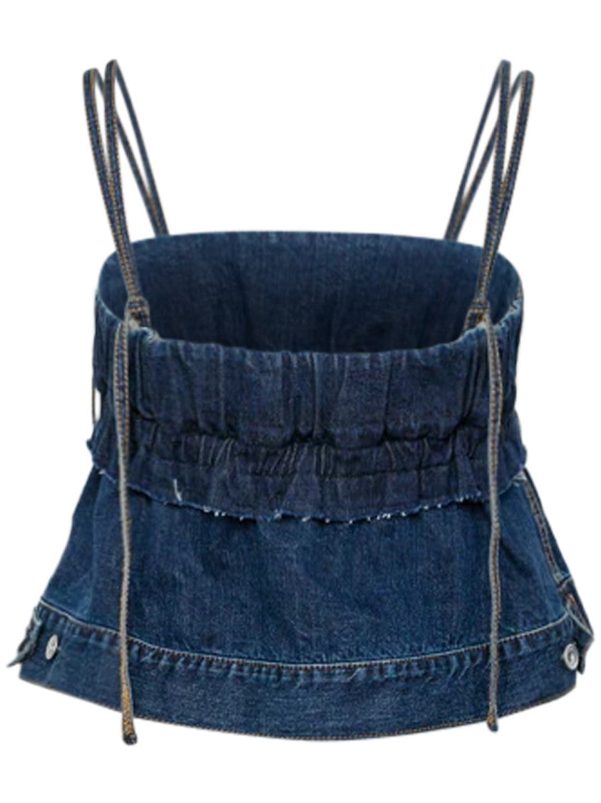 Sacai Structured Denim Pullover With Gathered Detailing