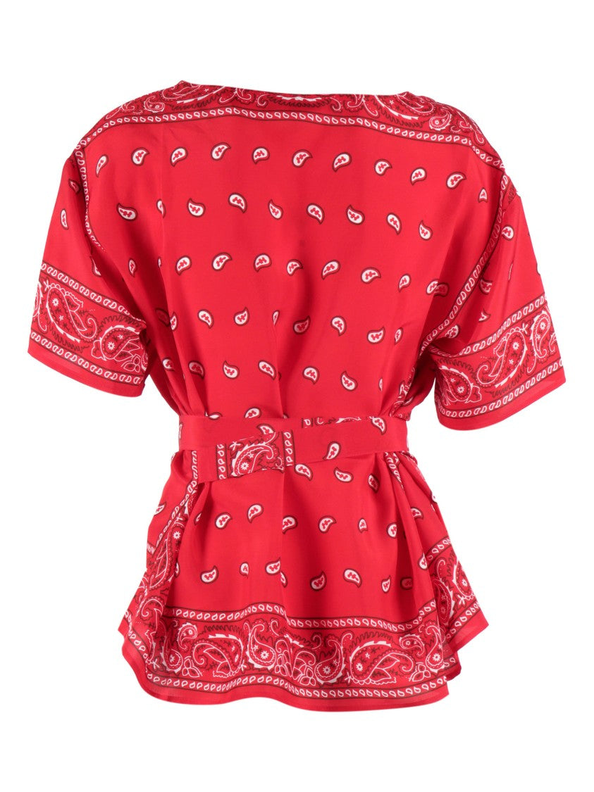 P.A.R.O.S.H. Red Silk Paisley Tie Blouse