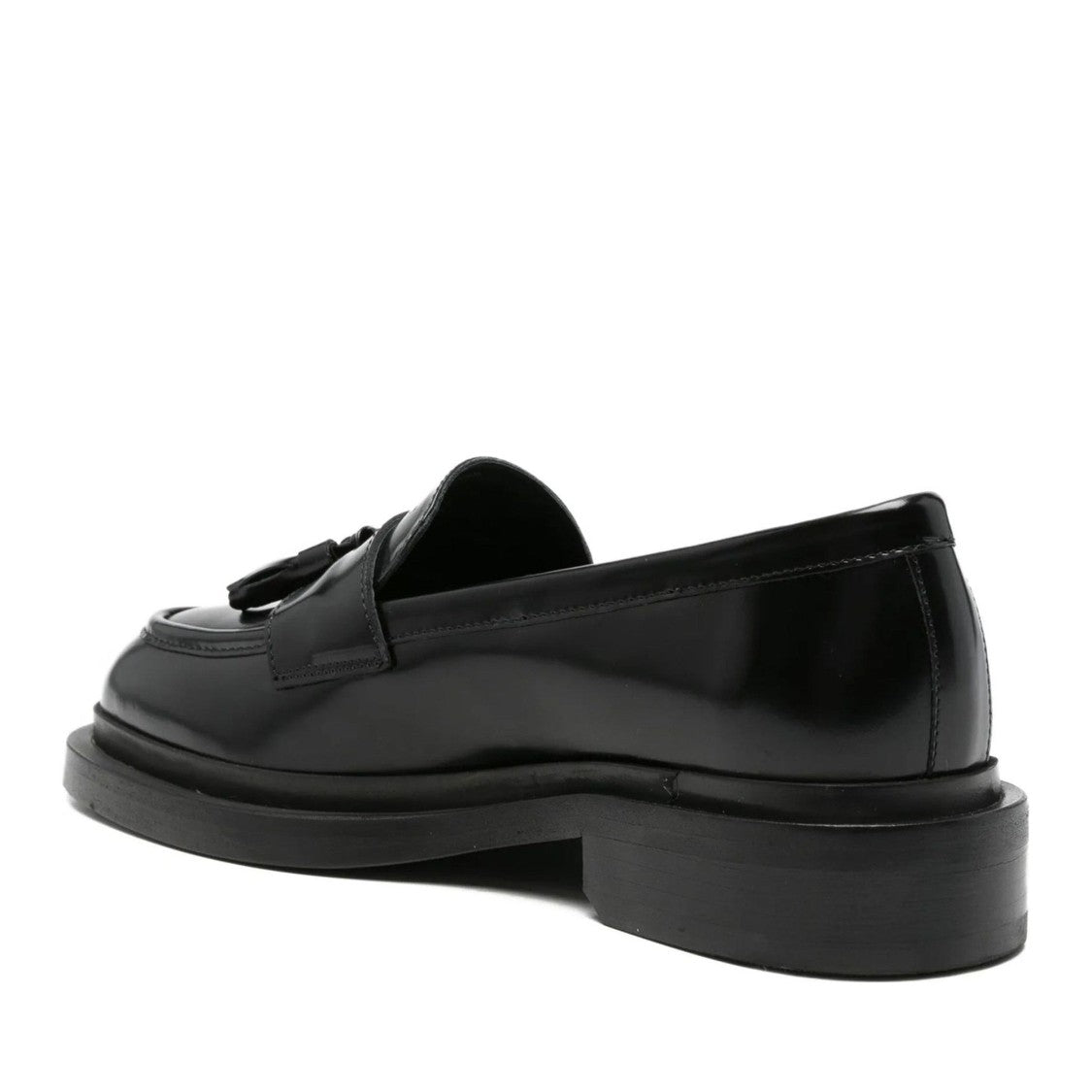 Adrianna Feretti Black Polished Decorative Tassels Leather Loafers