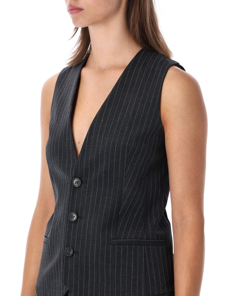 Mm6 By Maison Margiela Tailored Pinstripe Vest With Contrasting Knit Back