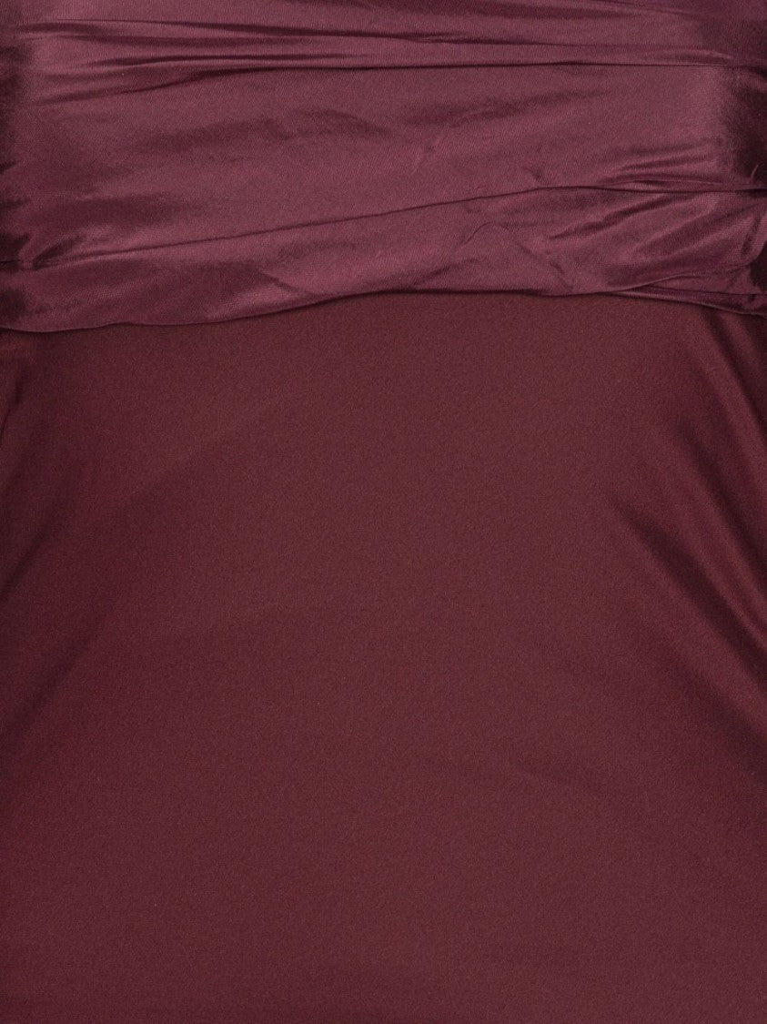 Rotate Burgundy Dress With Puffed Off-Shoulder Sleeves