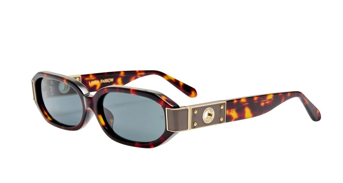 Linda Farrow Lfl Oversized Geometric Tortoiseshell Sunglasses With Gold-Tone Accents