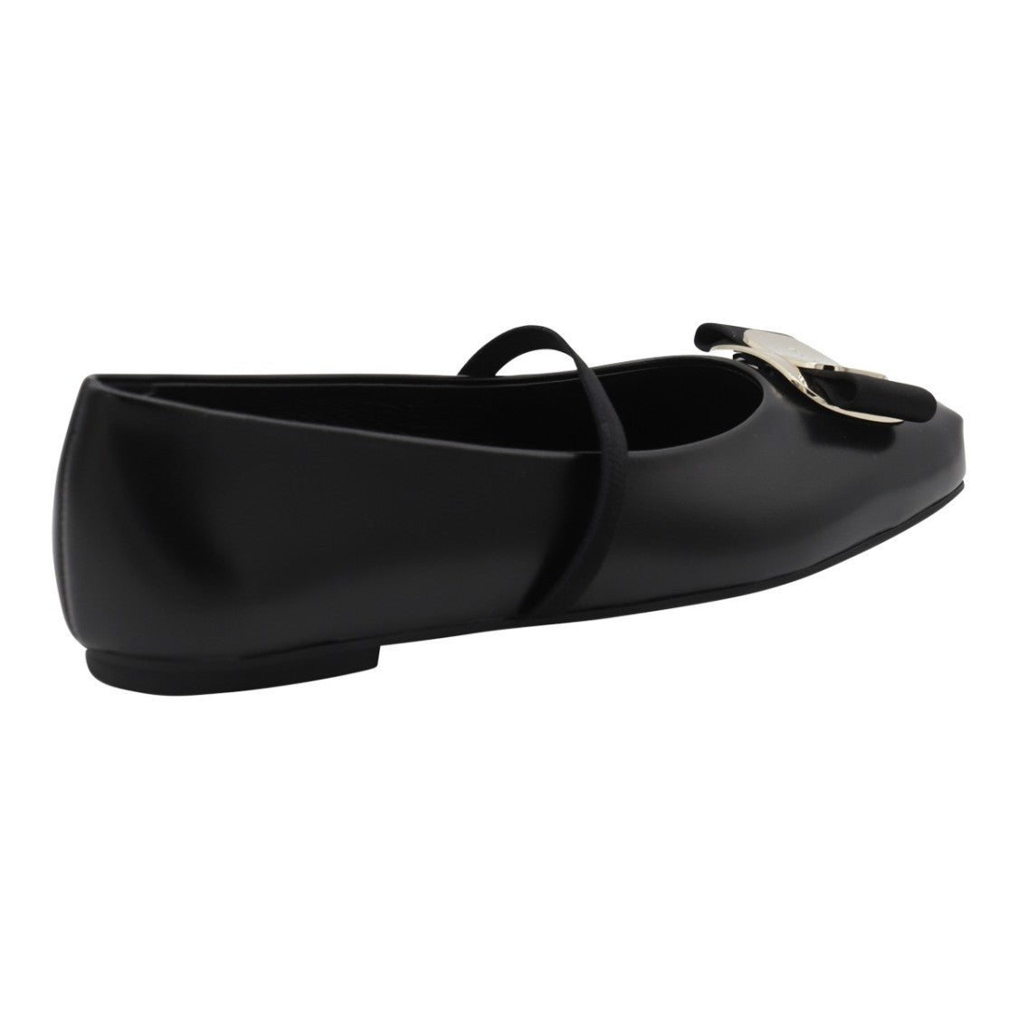 Ferragamo Square Toe Black Leather Flats
