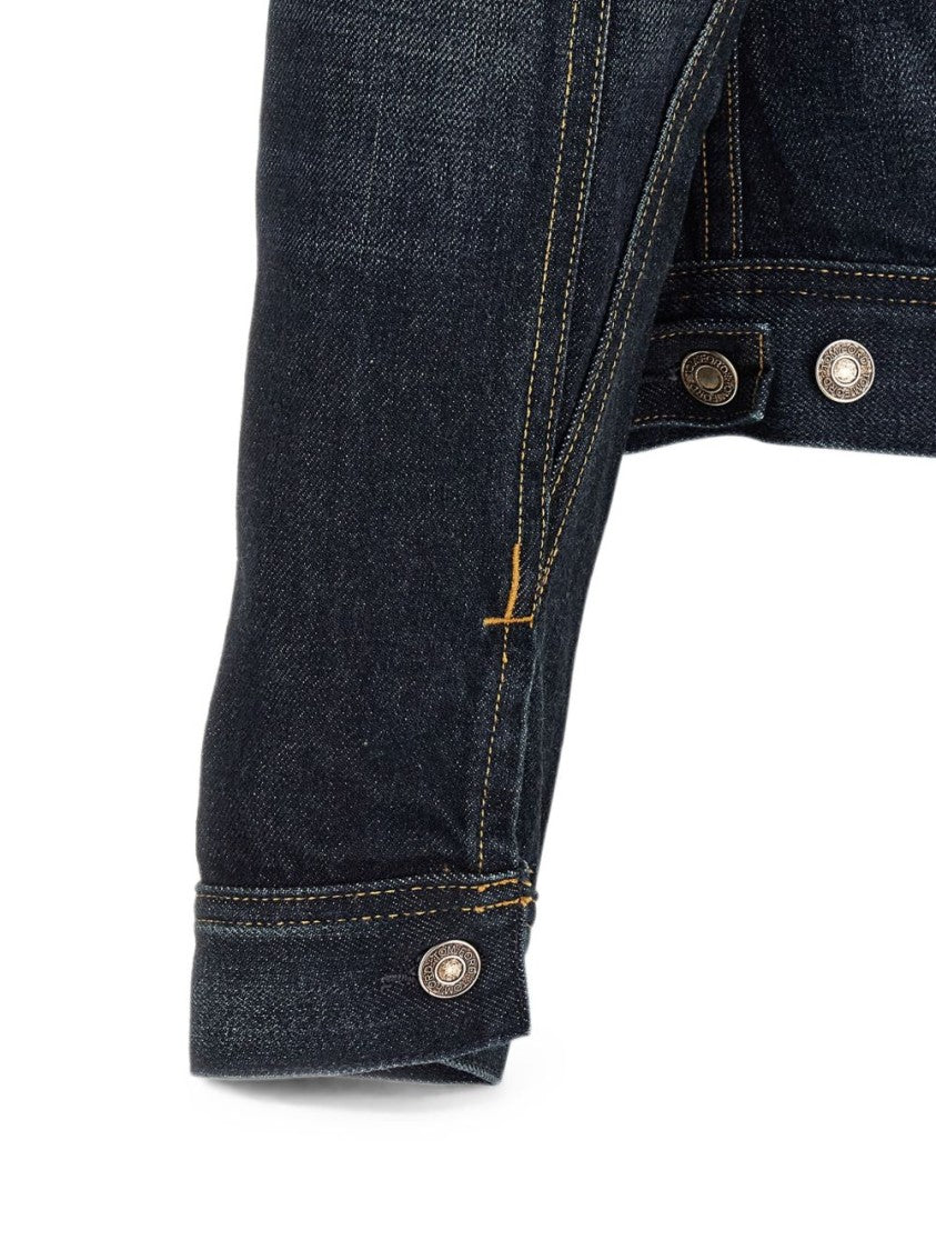 Tom Ford Blue Denim Flap Pocket Structured Collar Denim Jacket