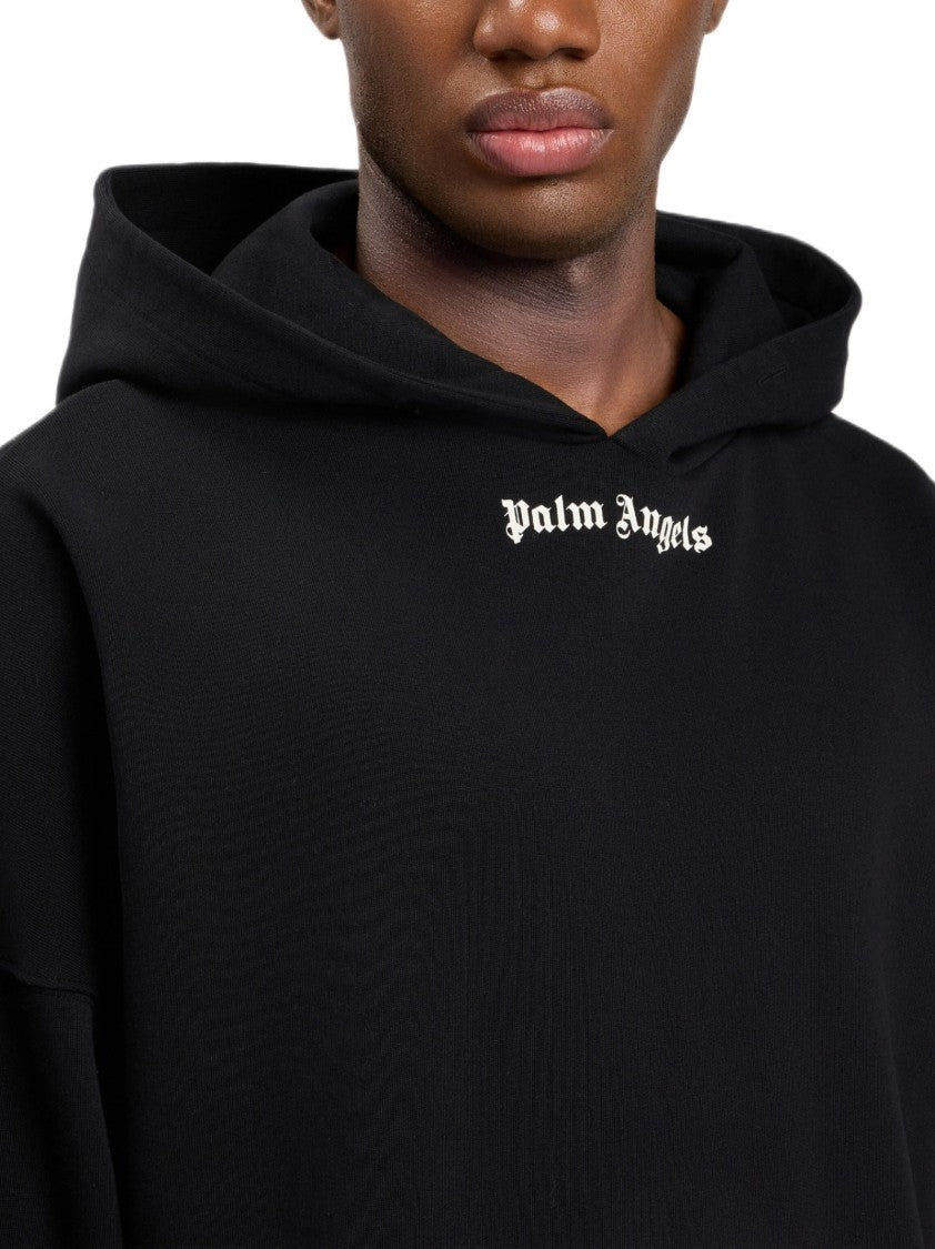 Palm Angels Oversized Black Hoodie With Iconic Logo Prints