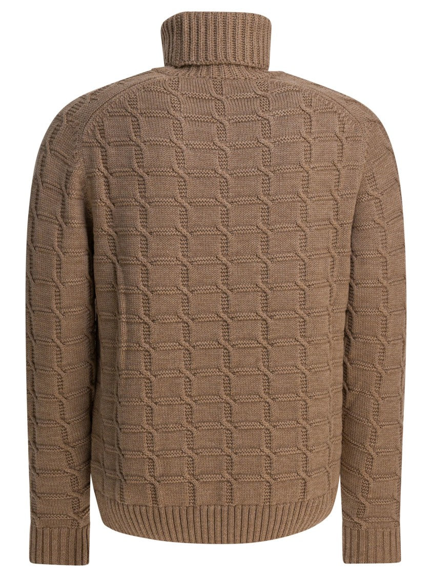 Zanone Cable Knit Sweater With High Ribbed Turtleneck