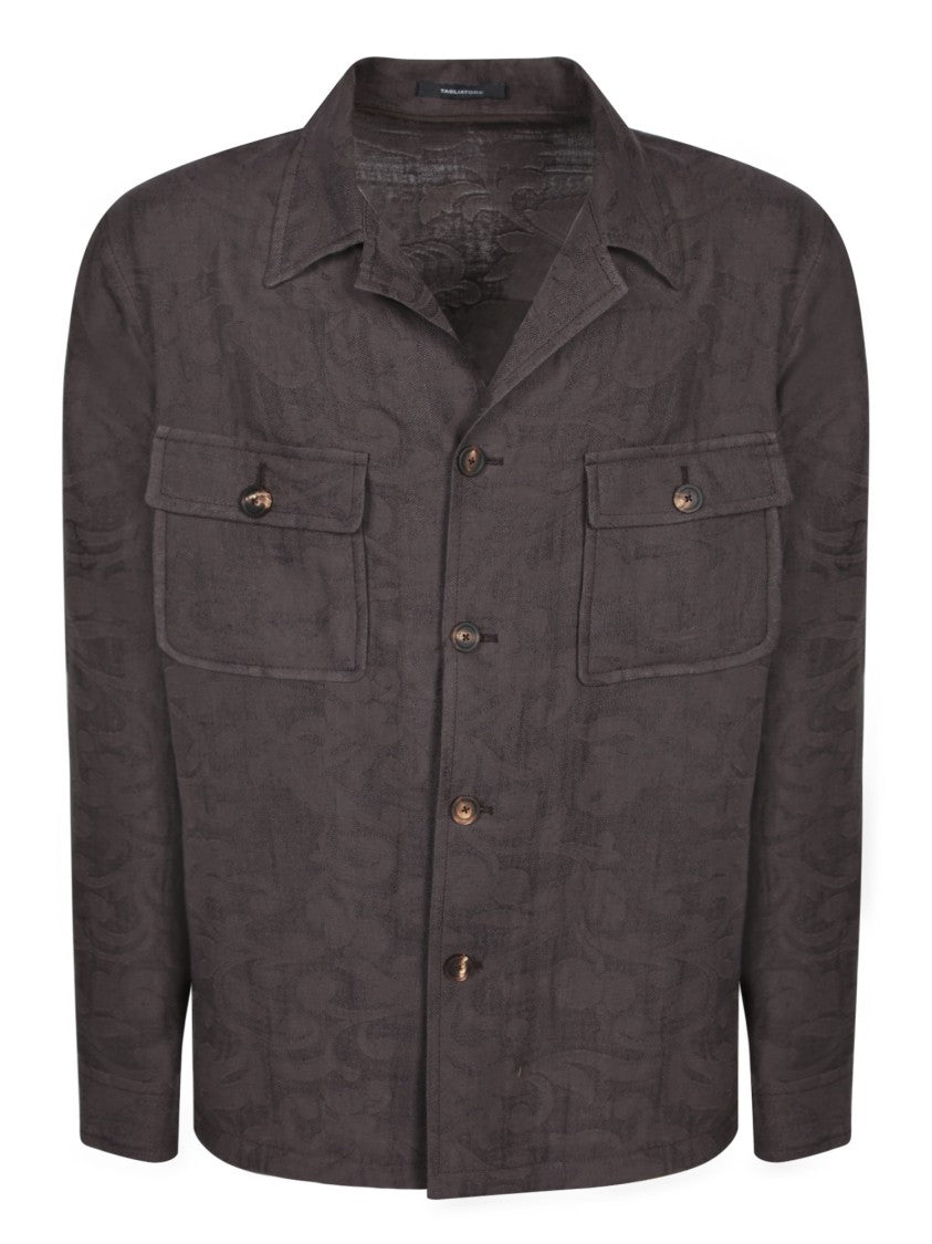 Tagliatore Brown Jacquard Overshirt With Button Closure