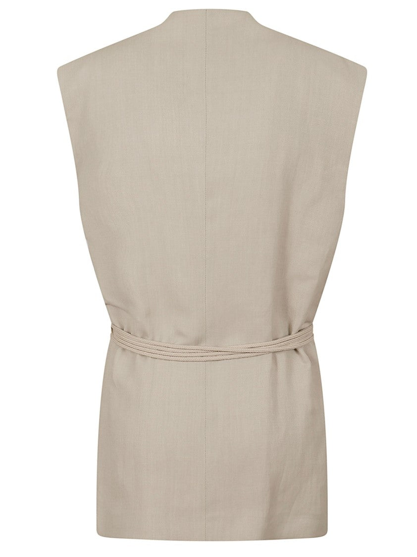 Antonelli Firenze Tailored Beige Waistcoat With Double-Breasted Closure And Rope Belt