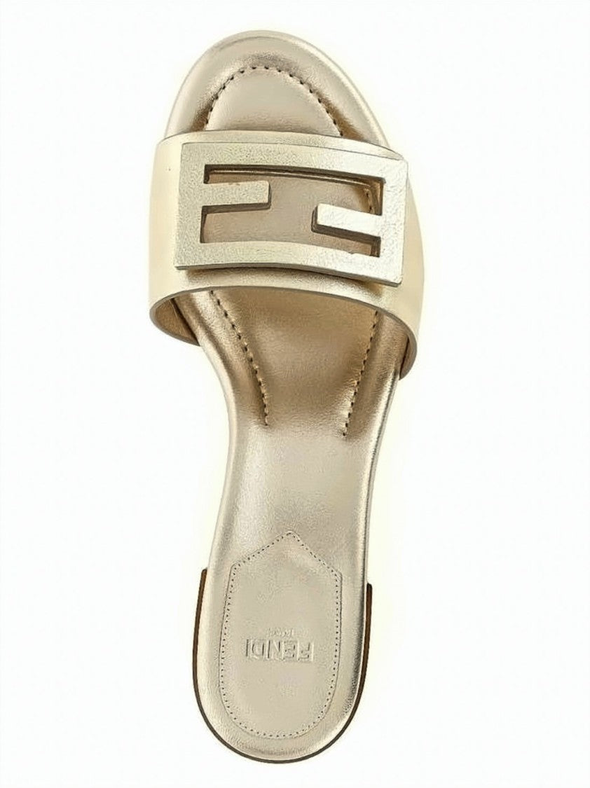 Fendi Open-Toe Mule With Metallic Finish And Signature Logo