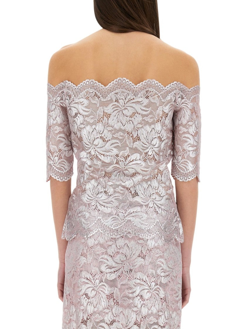 Rabanne Off-The-Shoulder Lace Top With Floral Patterns