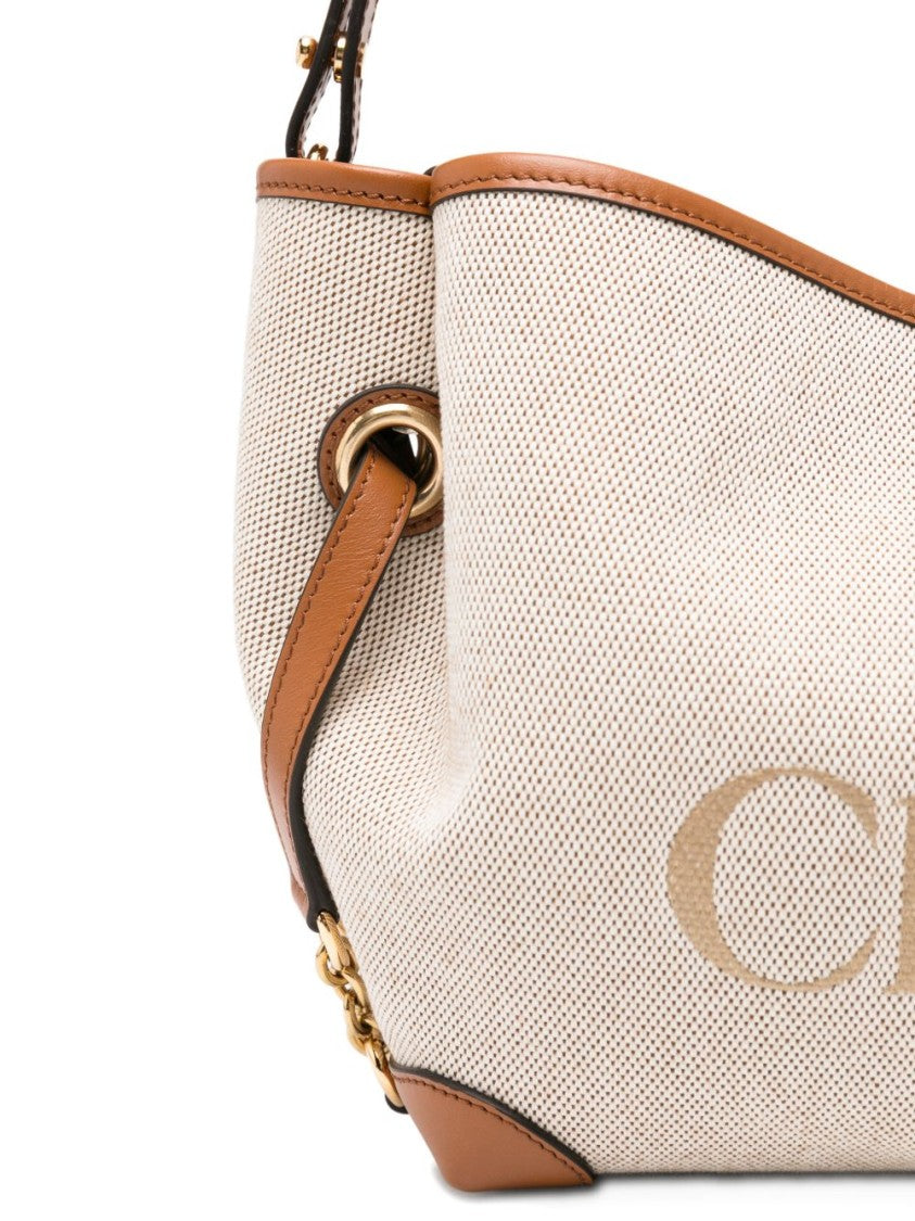 Chloé Textured Medium Leather-Trim Cotton Shoulder Bag