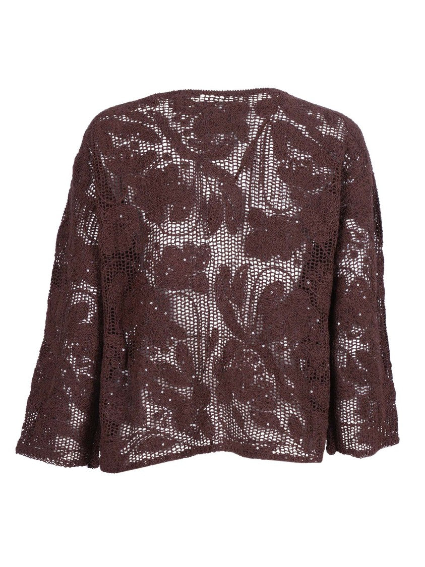 Kangra Cashmere Cropped Open Knit Sequined Top