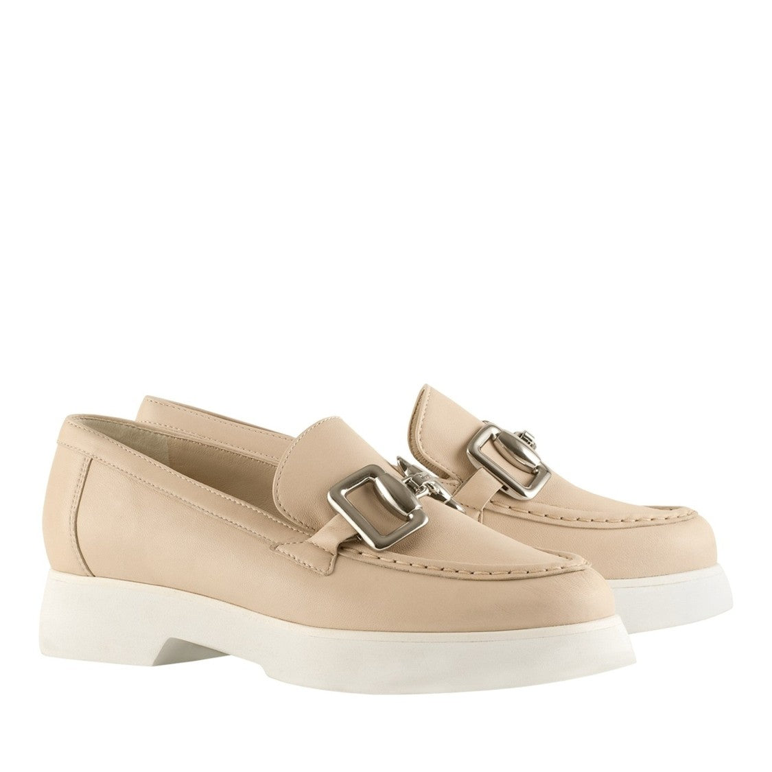 Högl Beige Max Silver Buckle Leather Loafers