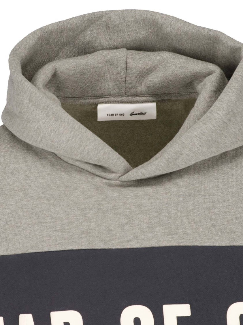 Fear Of God Essentials Grey Cotton Contrast Logo Hoodie