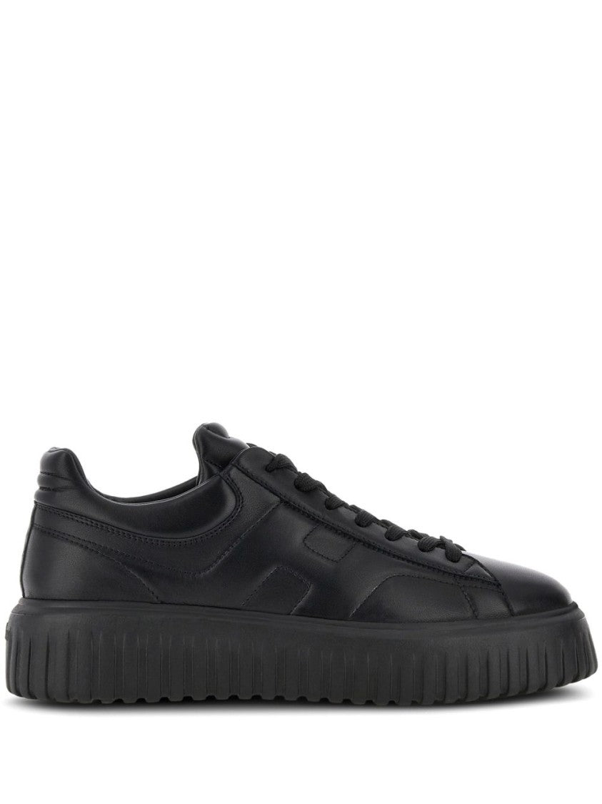 Hogan Black Leather Sneakers With Textured Sole