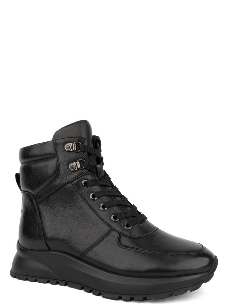 Adrianna Feretti Black Cow Leather Minimalist Lace-Up Boots