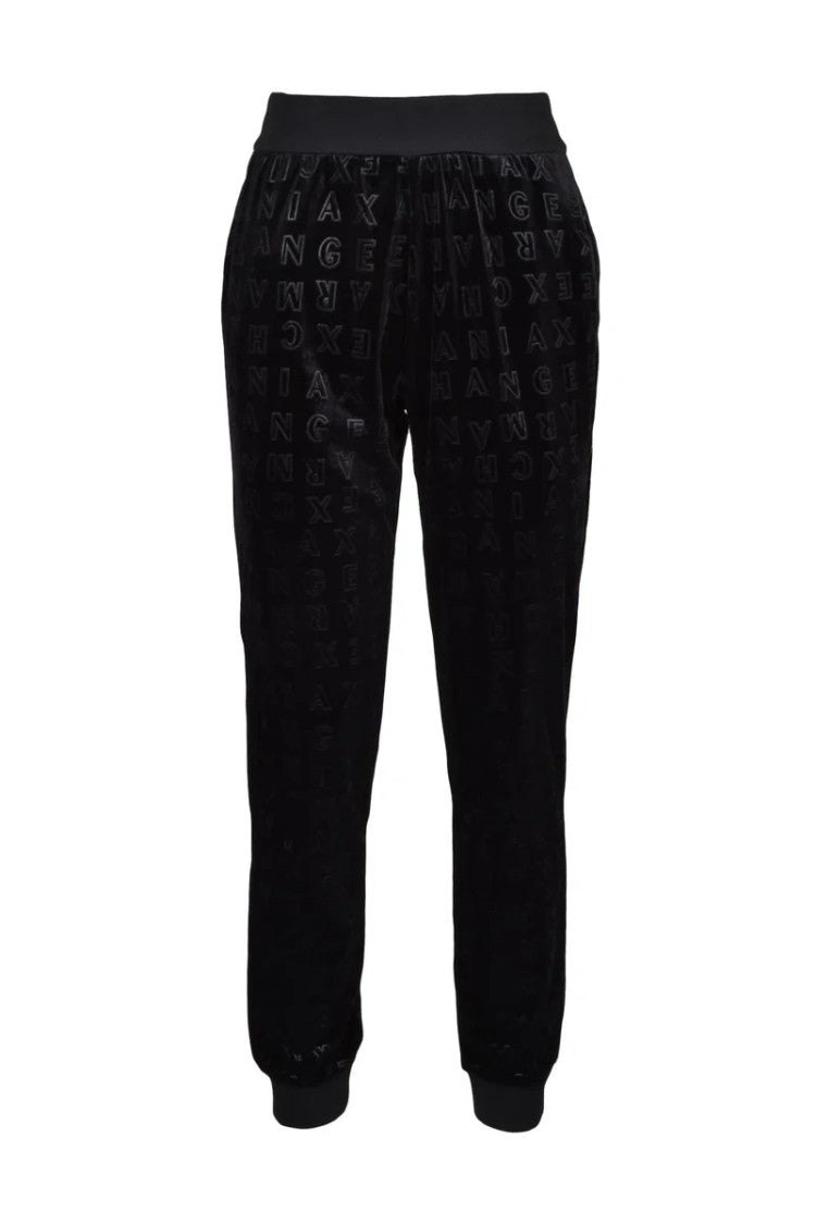 Armani Exchange Black Velvet Tracksuit Set With Embossed Lettering