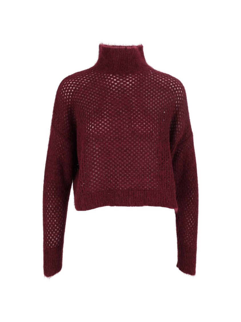 Antonelli Firenze Textured Cropped Knit Sweater With High Neckline