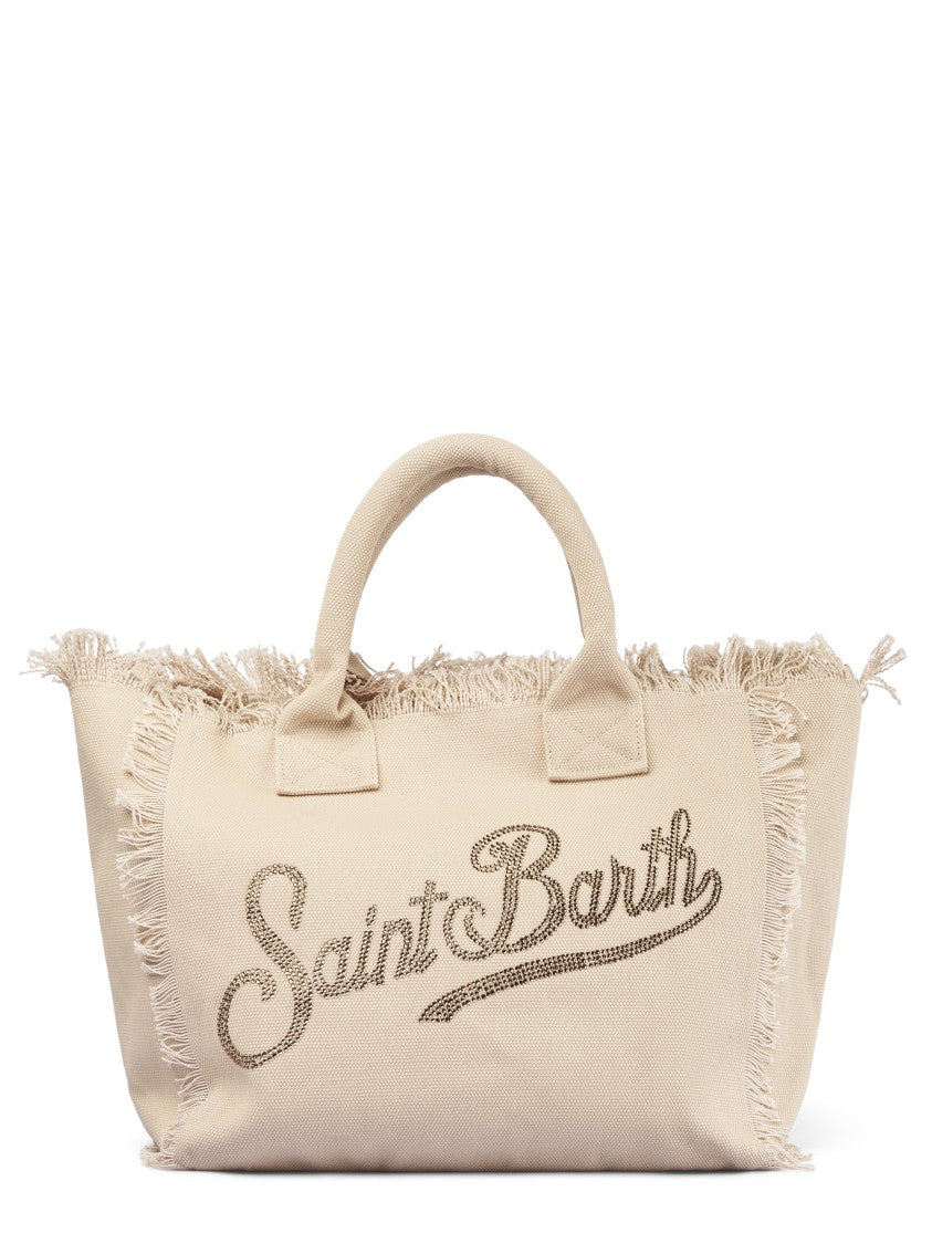 Mc2 Saint Barth Neutral Vanity Fabric Fringed Shoulder Bag