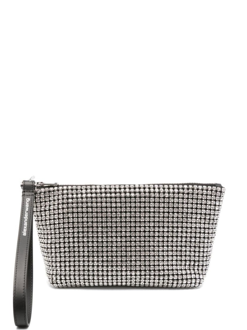 Alexander Wang Glass Top Zip Bag With Crystal Embellishment And Detachable Wrist Strap