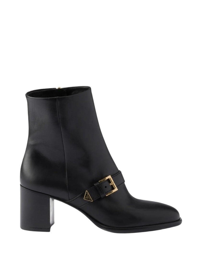Prada Decorative Strap Gold Buckle Leather Boots