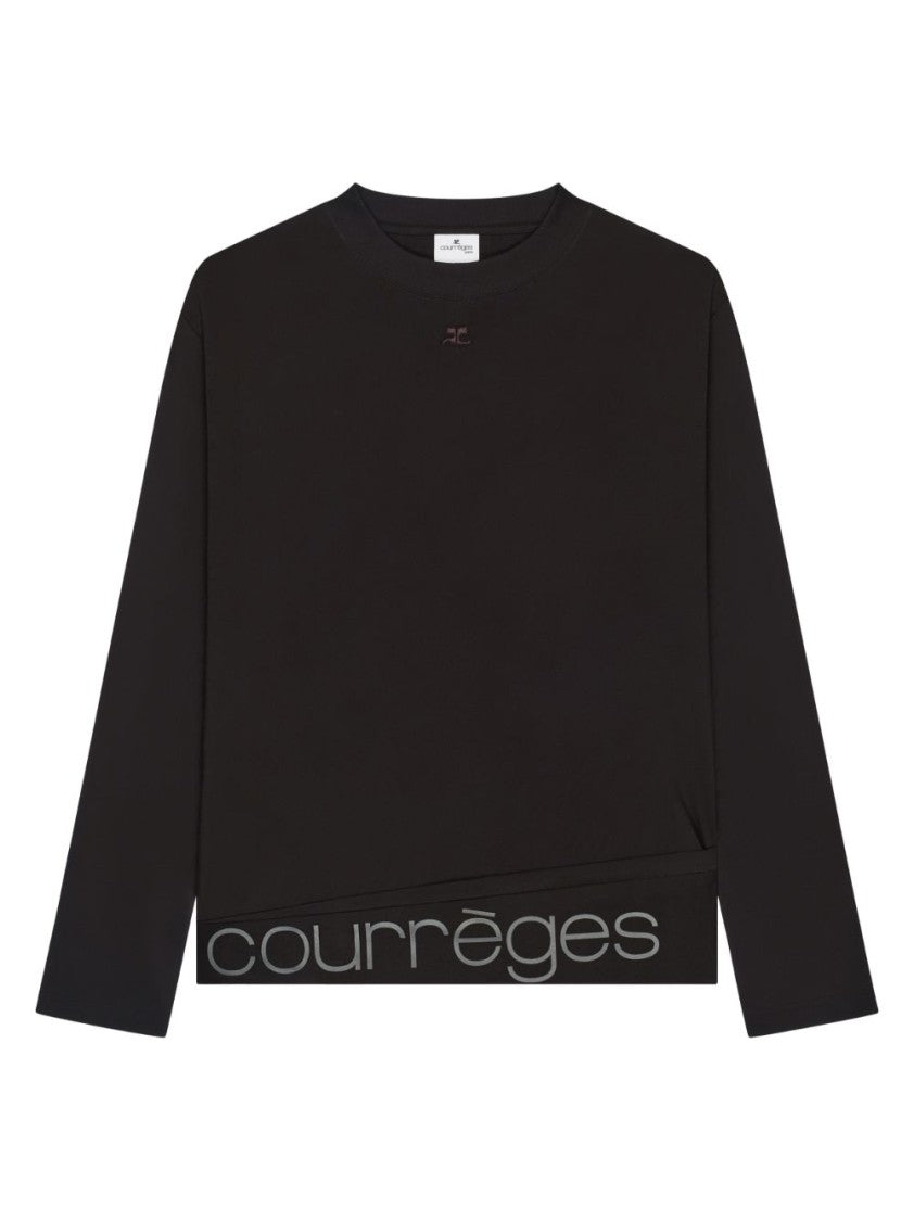 Courrèges Long Sleeve Cropped Silk Logo Top