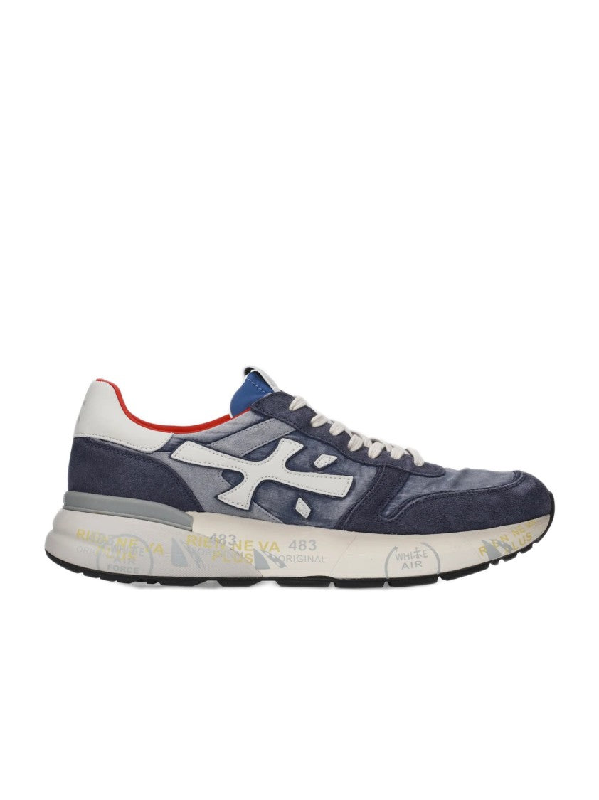 Premiata Blue Leather And Technical Fabric Sneakers With Cushioned Sole